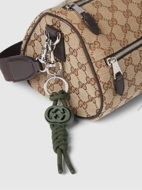 New Gucci Dark Green Knotted Rope Interlocking G Keychain Key Ring